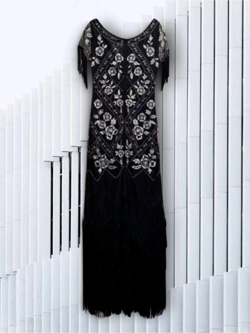 Babeyond Black Beaded Fringe Gown - Size Medium